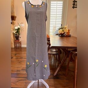 Lemon Grass Vintage M Checkered Shift Dress Applique Flowers Sleeveless Milkmaid